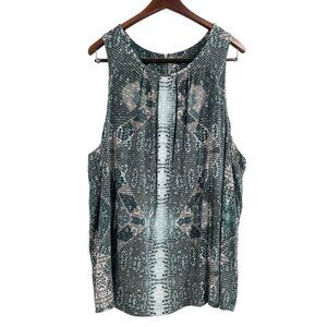 Tart Green Snake Skin Print Sleeveless Jersey Knit Top Womens Plus Size 3X